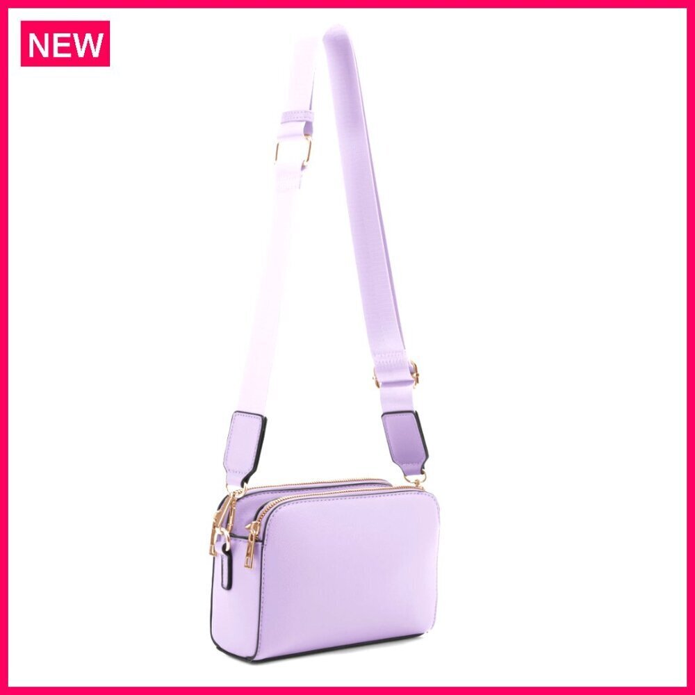 Small Vegan Leather Crossbody Bag with Triple Zip Compartments Adjustable Strap